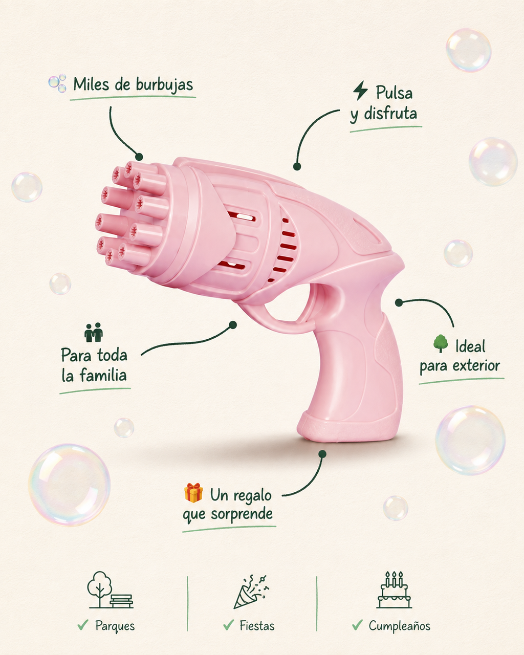 Pistola de Burbujas de 10 Agujeros | Juguete de Burbujas Eléctrico