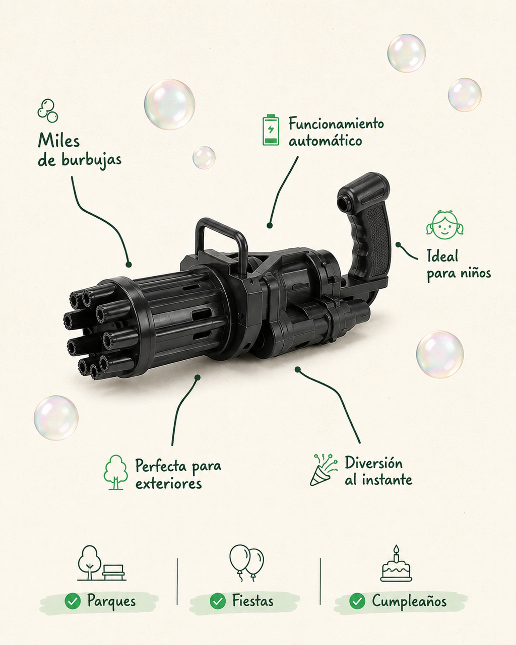 Pistola de Burbujas Automática para Niños | Gatling