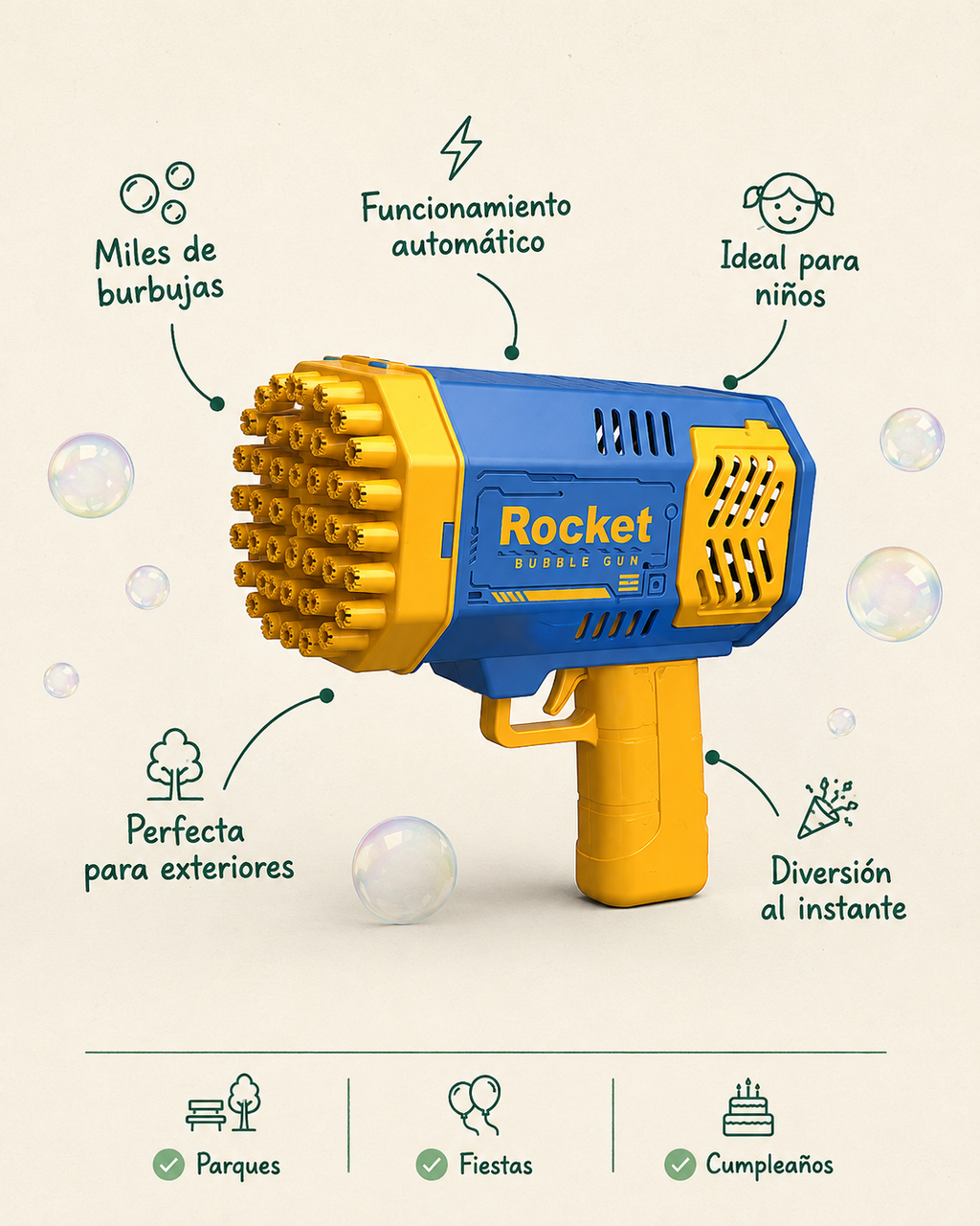 Pistola de Burbujas 32 Agujeros | Automática y Divertida