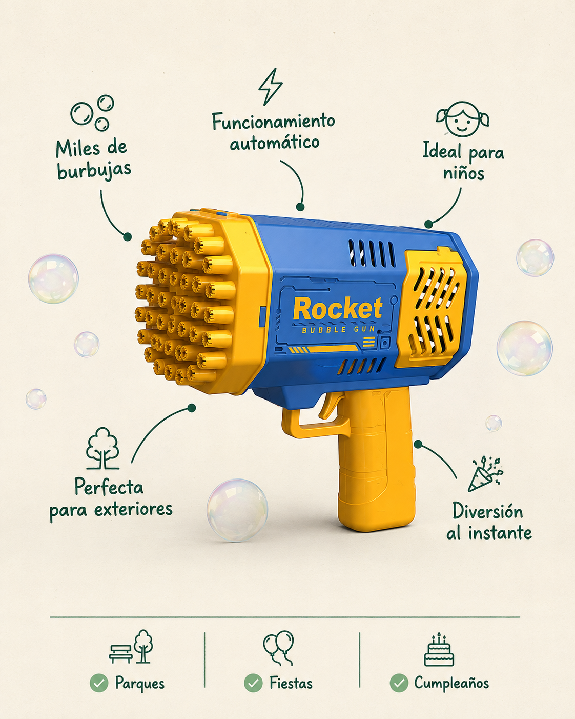 Pistola de Burbujas 32 Agujeros | Automática y Divertida