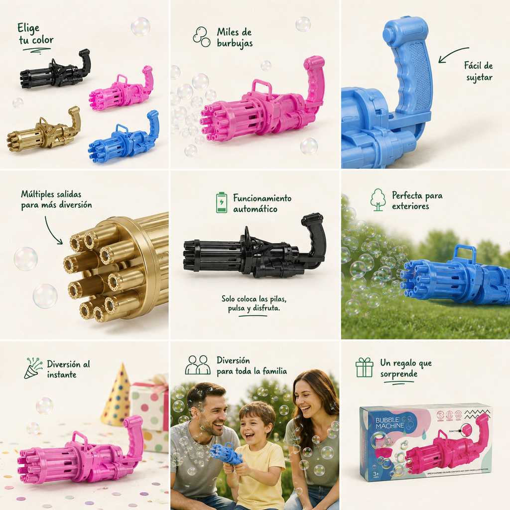Pistola de Burbujas Automática para Niños | Gatling